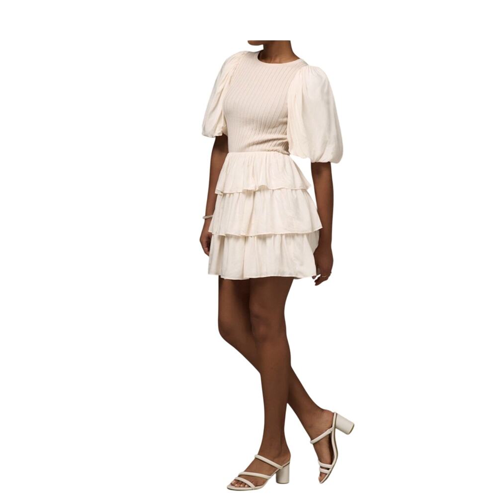 Francescas Dress Womens Medium Off White Layered Skirt Bubble Sleeve Knit Bodice